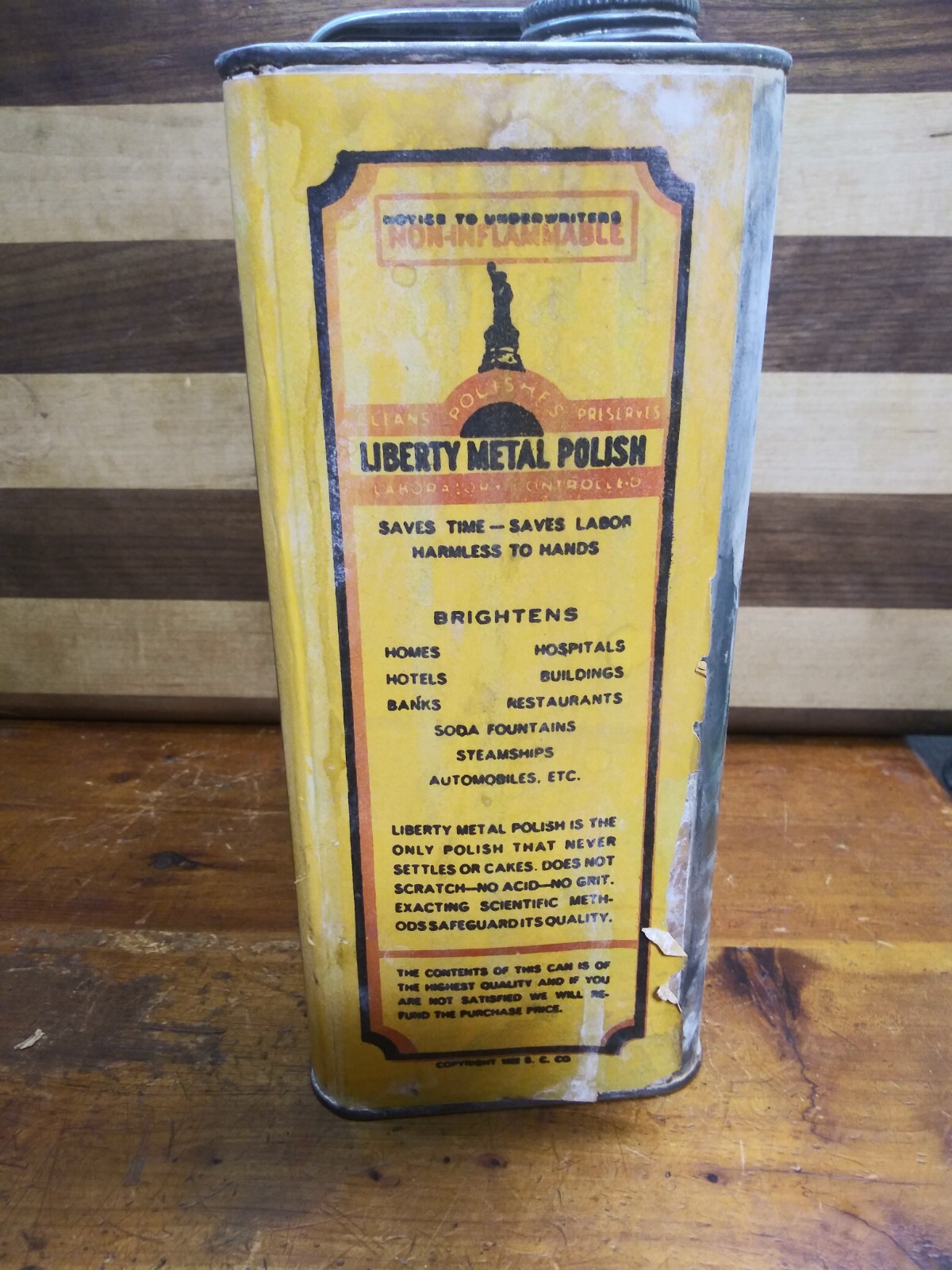 Vintage Liberty Polish Scranton Pa One Gallon Empty Metal Cleaner Can