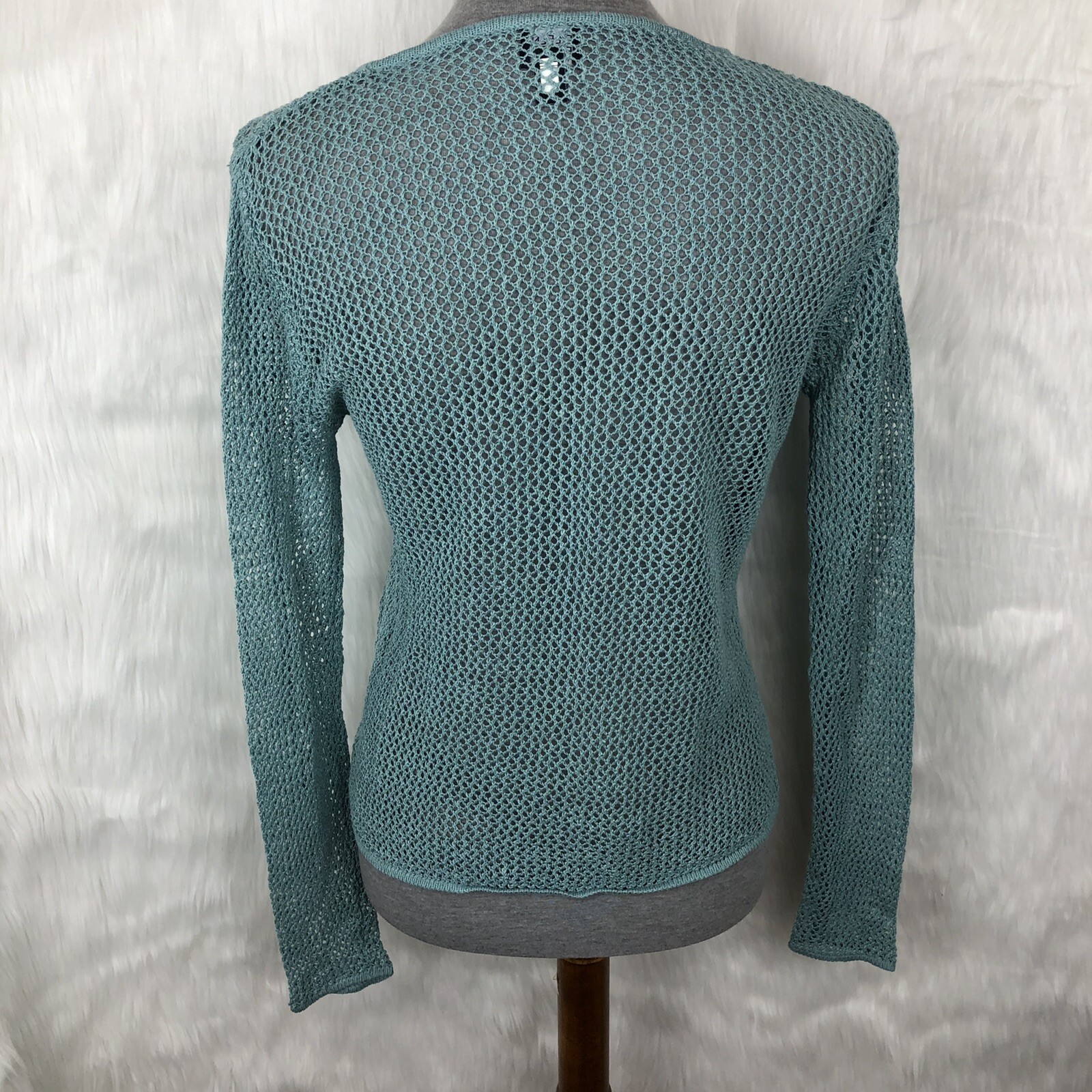 Pull Résille Manches Longues Eileen Fisher Bleu Clair 100% Lin Taille M - Occasion Très Bon état