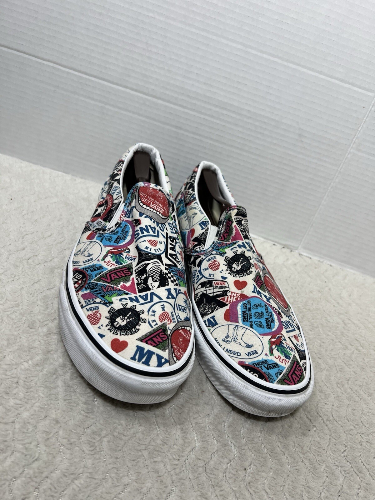 VANS Men’s Size 13 Classic Slip-on Textile Stickers Style Multicolor Sneakers