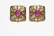 Christian Lacroix Paris Gold Plated Pink Poured Glass Maltese Cross Earrings