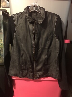 Jaclyn Smith Collection Full Zip Leather & Knit Jacket Size Medium