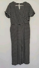White Stripe Pocket Surplice Jumpsuit Size L, Shoulder 17" Length 46" Inseam 19"