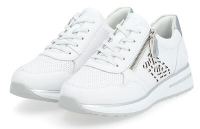 Remonte Damen Echtleder Sneaker kristallweiss-silber Reißverschluss + Schnürung