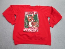 VINTAGE Rudolph Sweater Men M Red Nose Reindeer Sweatshirt Christmas Santa 90s