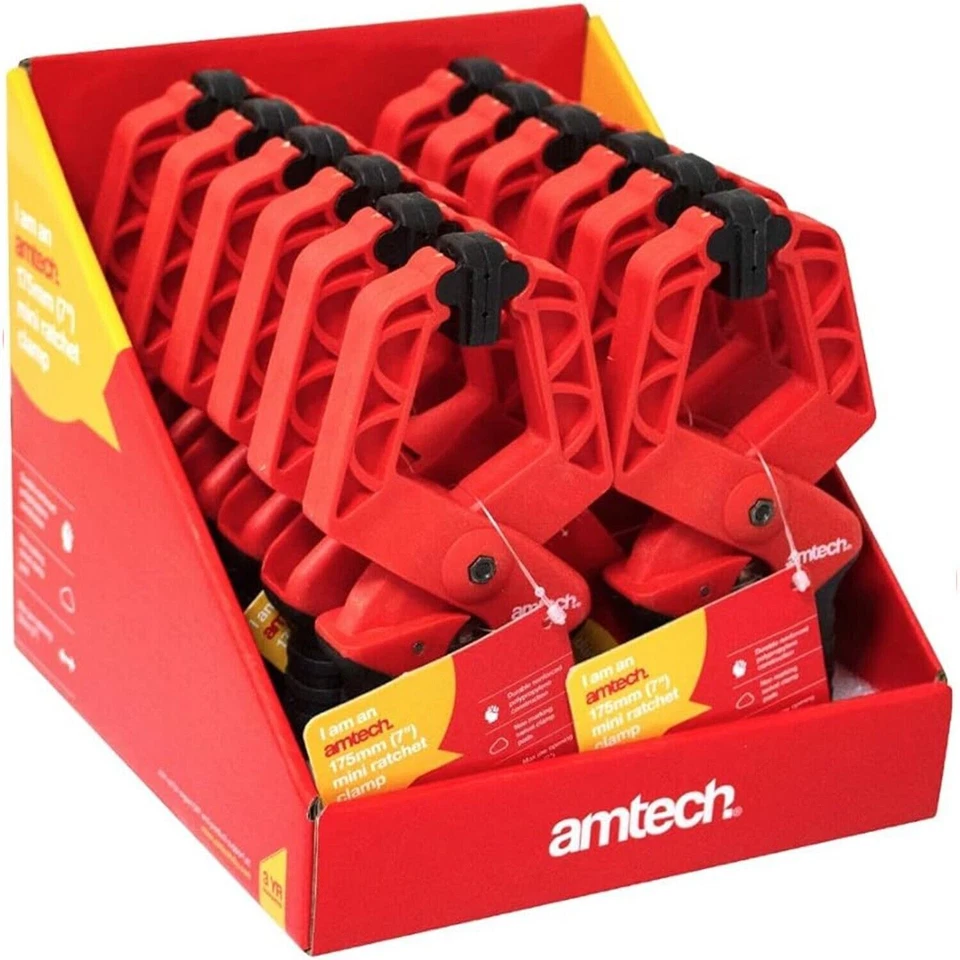 Amtech 22.9cm Ratsche Federbügel 75mm Kiefer Griff Clip mit Weichem – Black/Red - Bild 3 von 4