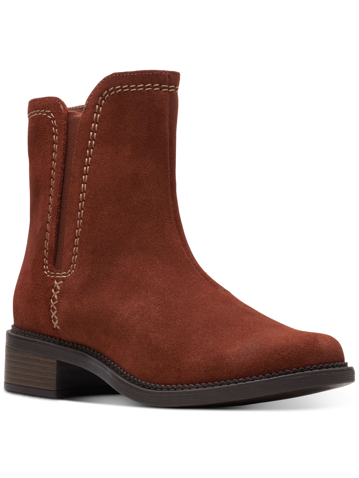 Женские коричневые кожаные ботильоны Maye с круглым носком и блочным каблуком из коллекции CLARKS, 10 М