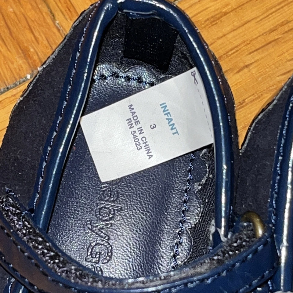 Baby Gap Infantil Talla 3 Cuero Mary Jane Suela de Goma Azul Marino Clásico Zapatos Vestido Foto 4 de 4