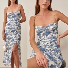 Reformation Kourtney Pastoral Side Slit Midi Dress Blue Size 12