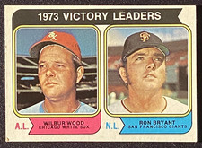 Wilbur Wood AL & Ron Bryant NL MLB 1973 Victory Leaders Baseball Card Topps #205