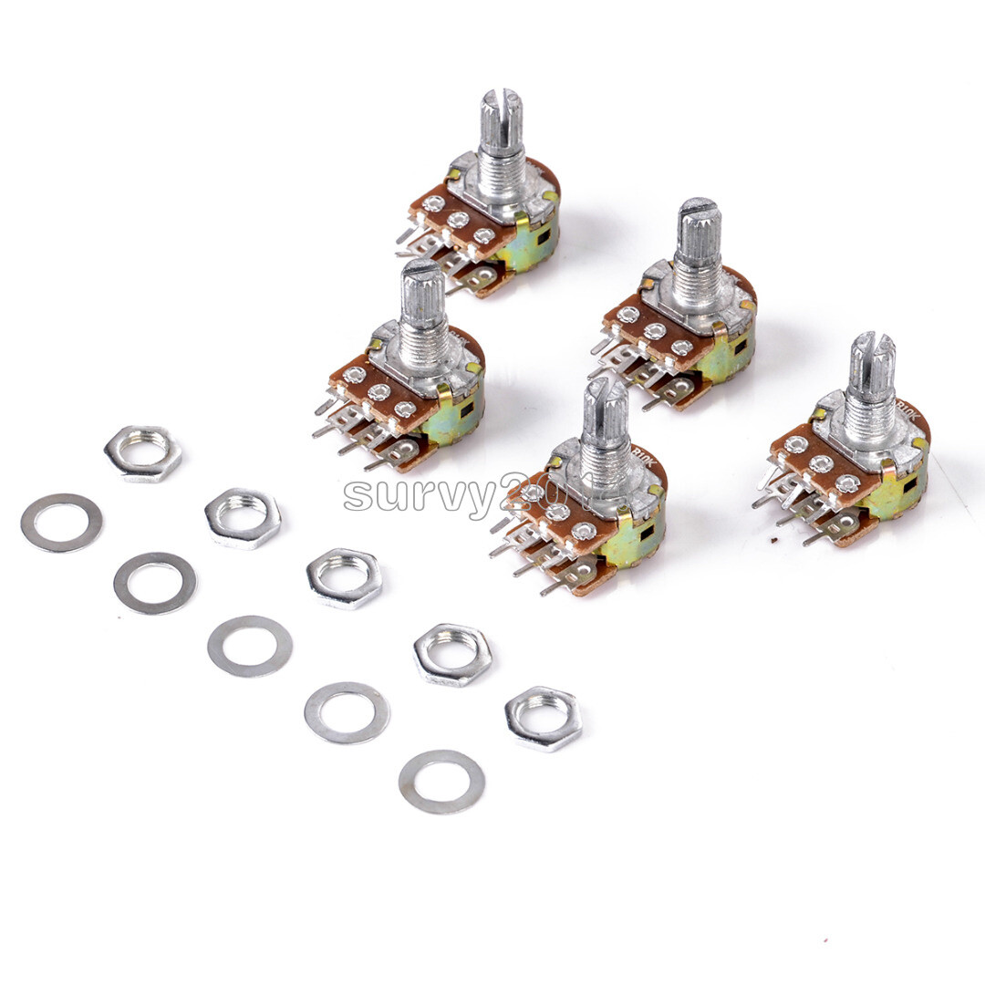 Potentiometer knoppen, 5 stuks 6 mm schachtdiameter bakeliet en messing