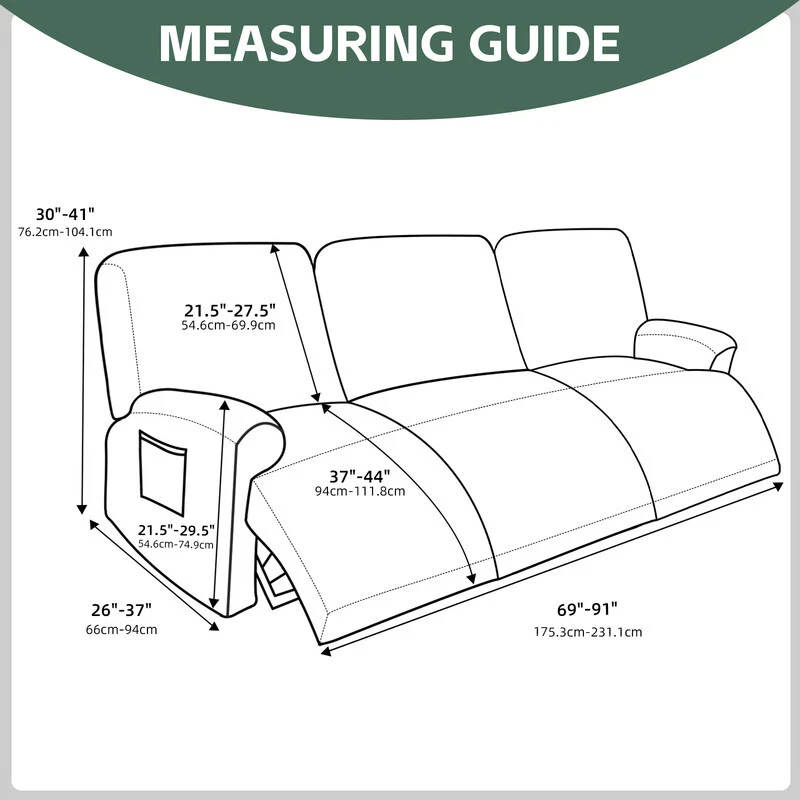 1/2/3 Seater Recliner Chair Slipcover Stretch Jacquard Armchair Covers W/ Pocket - Image 4 of 4
