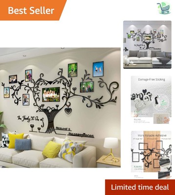 DIY Love Family Tree Removable Acrylic Wall Decor Collage - 8 Frames in Black