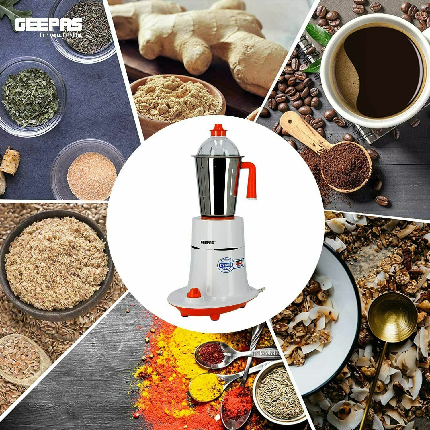 Geepas GSB5080 550W 3-in-1 Mixer Grinder Stainless Steel Jars