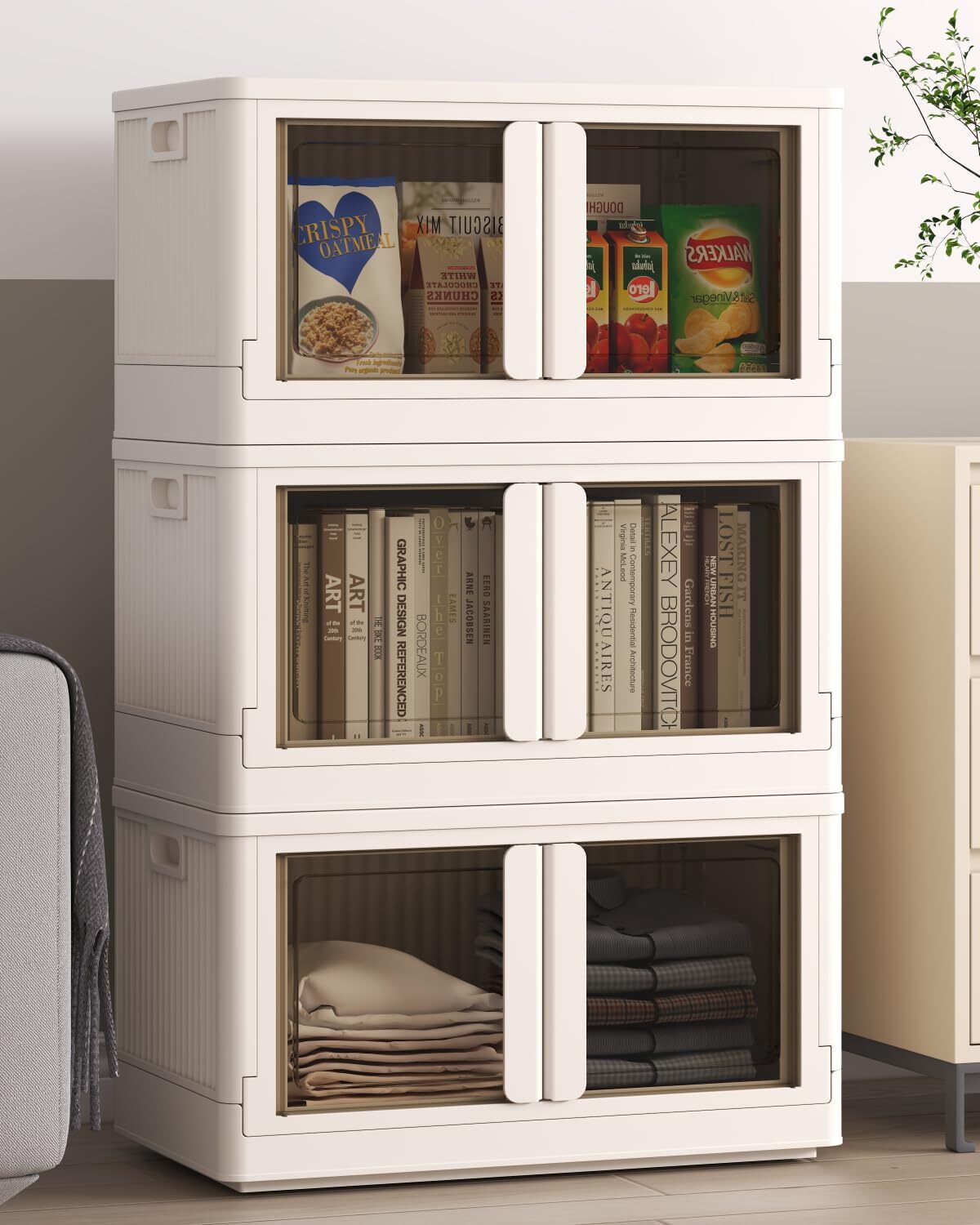 Stackable Collapsible Plastic Storage Bins with Lids for Organized Spaces-image