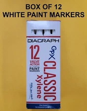 NEW Box of 12 Diagraph GP-X Classic Industrial Xylene Paint Pen Markers - White