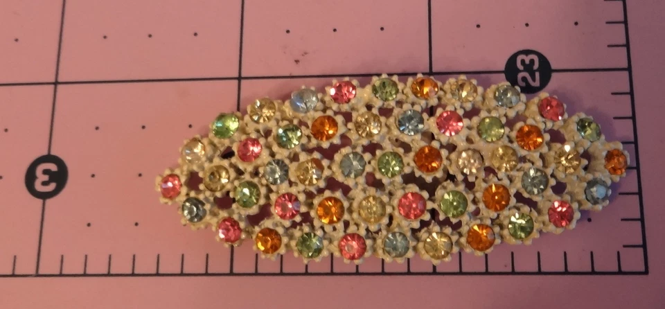 Vtg Antique Victorian Art Deco Enamel Color Rhinestone Shoe Buckle Clips Set  - Image 3 of 4