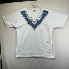 Vintage Women’s T Shirt Cactus California USA Embroidered Lace Denim BOXY Fit