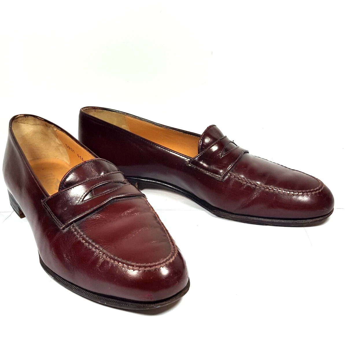 Vintage Salvatore Ferragamo Penny Loafers Burgundy Leather Men 8.5
