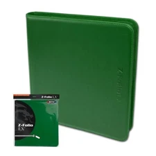 BCW Green Gaming Card Z-Folio Zippered LX Leatherette Album with 12 Pocket Pages