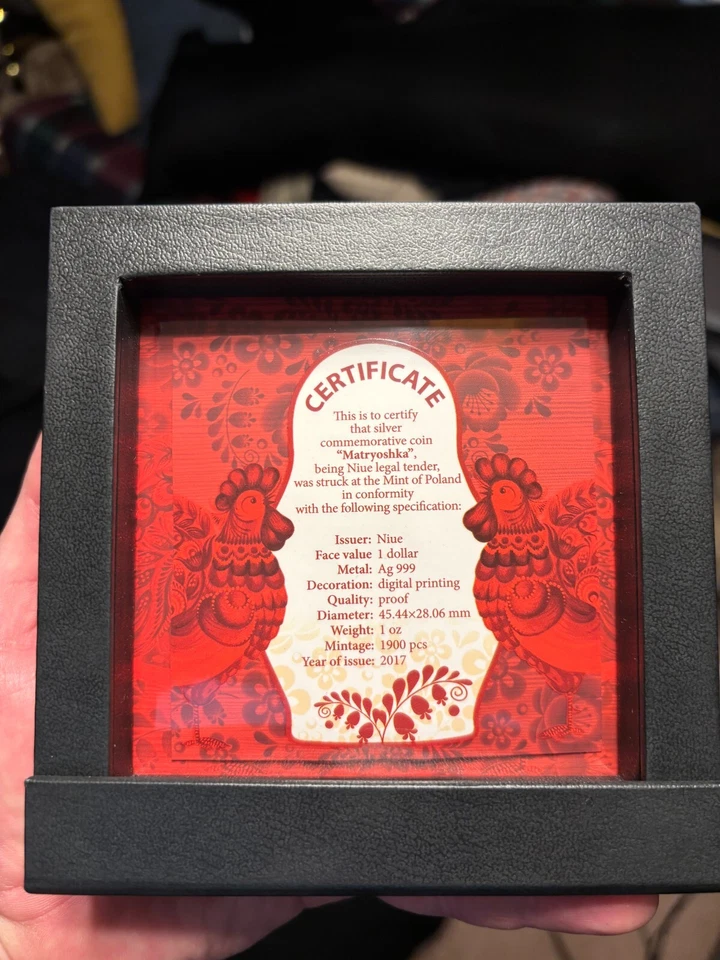 2017 NIUE $1 MATRYOSHKA **RUSSIAN DOLL** 1 OZ .999 SILVER PROOF COIN - Image 2 of 2