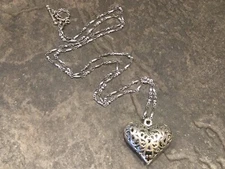 NEW Extra Long filigree heart necklace with beaded Chain 34” and Toggle Clasp