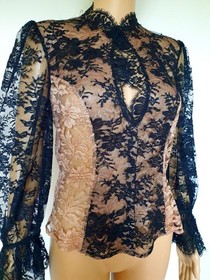 RARE!&pound;1,295 AGENT PROVOCATEUR SOIREE CELESTINE BLACK/PEACH SHIRT UK12/US6-8/IT44