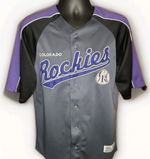 Official Dynasty Men's Gray Purple Colorado Rockies Button Up Jersey Size Medium