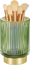 Glass Makeup Brush Holder, Green, Desktop Organizer for Vanity