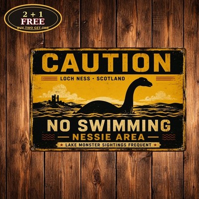 Loch Ness Monster Caution Warning Cryptid Myth Joke Metal Sign 8x12