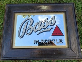 Original Plate Glass Antique BASS IN BOTTLE Brewery Mirror Vgc 17 by 14 inch