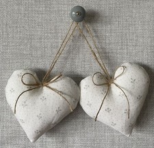 Pair of Heart Door Hangers in Peony and Sage Little Dotted Sprigs Fabric ~ Grey