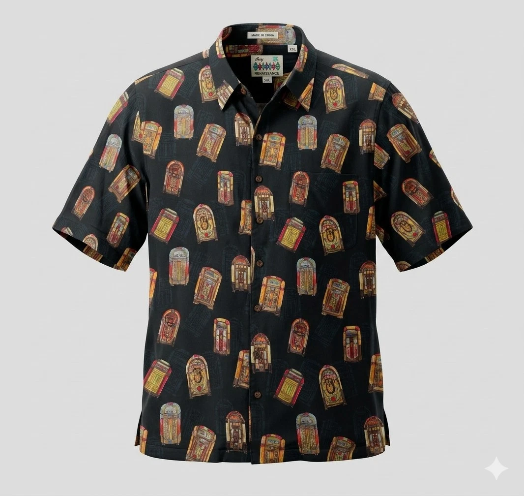 Reyn Spooner American Classics Jukebox Print Hawaiian Shirt. Size XXL