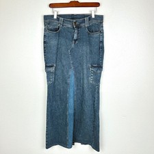 Y2k 90s Vintage Faded Glory Skirt Sz 8 Maxi Denim Cargo Utility Grunge Stretchy