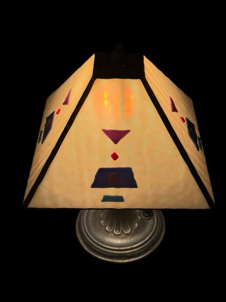 Tiffany Style Glass Overlay Stained 10” Desk/Table Lamp Geometric Shapes Modern - Image 3 of 4