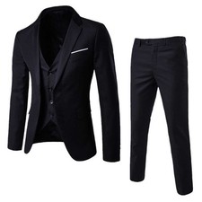 Men 3-Piece Suit Blazer Slim Fit Tuxedo with One Button Jacket Vest Pants Set