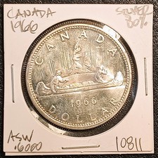 1966 Canada (Silver!) Dollar, Voyageur/Canoe, Nice & Bright  *811