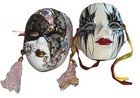 2 VTG 90’s 5” Colorful Pink Floral Glitter Ceramic Venetian Masks Ribbons Decor