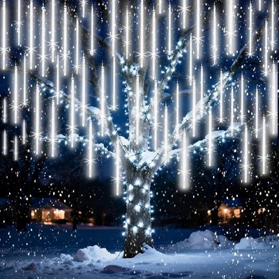 Christmas Lights Outdoor 16 Inch 20 Tubes Meteor 16 IN 20 Tubes, Shine White 