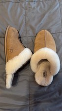 UGG Women's Slip-On Slippers Brown Suede Shearling Lined Fur Trim