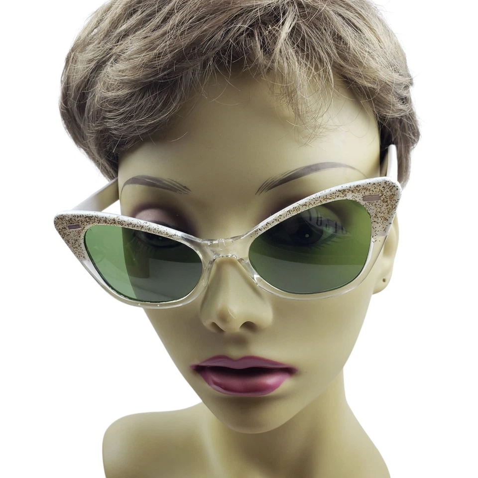 Willson 1950'S Vintage Womens Sunglasses Cat Eye White Green Lens - Image 3 of 4
