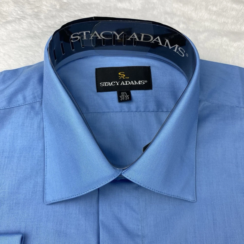 Camisa de vestir STACY ADAMS para hombre 15,5-34/35 azul puños franceses resistente a las arrugas ¡NUEVA CON ETIQUETAS! Foto 3 de 4