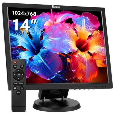 Eyoyo 14-in LCD HDMI Monitor 1024x768 Screen BNC/VGA/AV Input W/ Speakers Remote