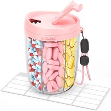 Large Pill Dispenser with 6 Compartments, Anti-Mix Pill Bottle Organizer with