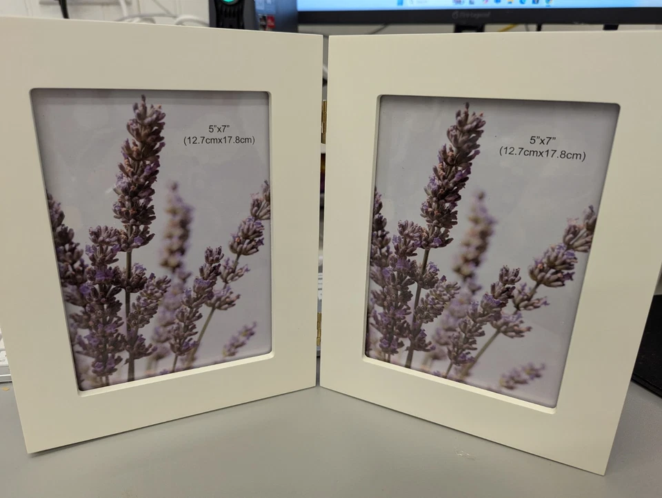 Adeco 5x7 White Wood Decorative Hinged Table Top Desktop Vertical Picture Frame - Image 2 of 4