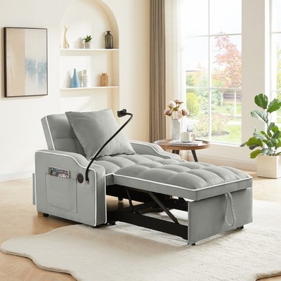 Convertible Sleeper Chair Bed with USB, Phone Holder & Side Pocket