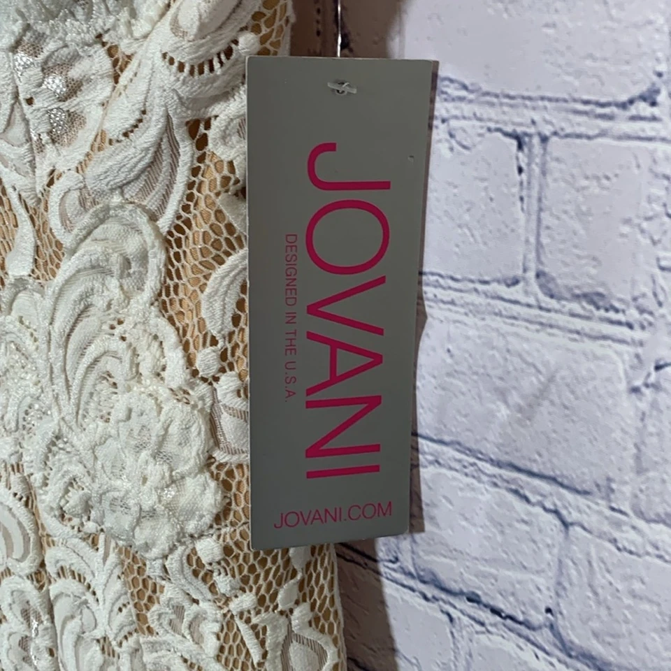 Vestido Jovani Baile de graduación 28547 Hasta el suelo Encaje Cuello en V Forrado Crema Talla 10 Nuevo con Etiquetas Boda Foto 4 de 4