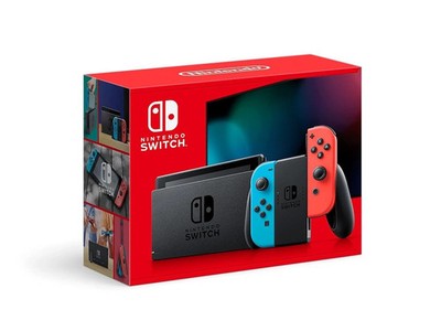 Nintendo Switch  with Neon Blue and Neon Red Joy Con 