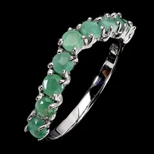 925 Sterling Silver Ring Oval Emerald 3mm Natural Gemstone Jewelry Size 7