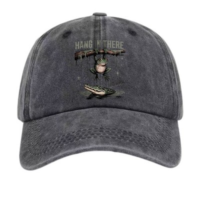 Vintage Hang In There It Gets Worse Frog Alligator Casual Washed Baseball Cap