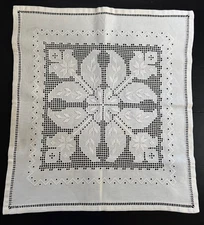 HARDANGER TABLECLOTH Topper 24” Square OFF WHITE Linen Norwegian Antique